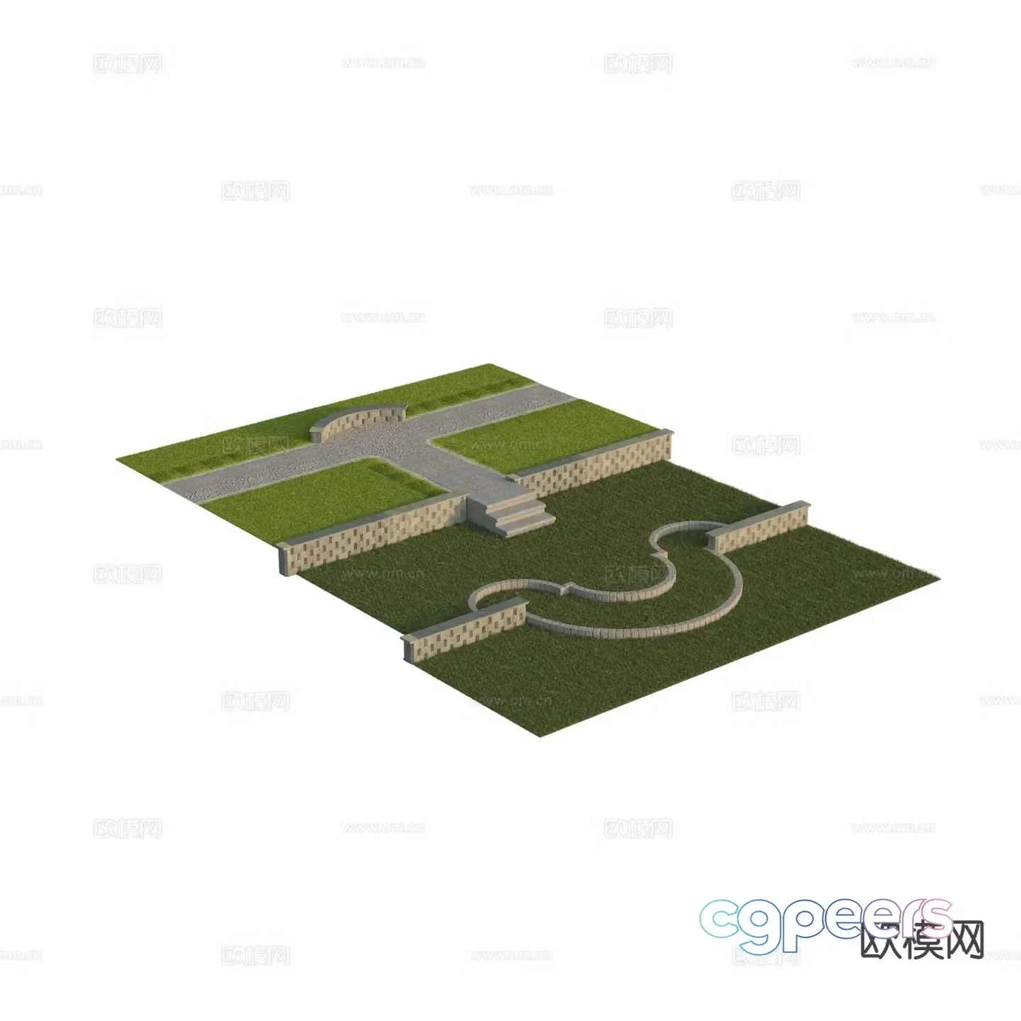 Road module lawn grass steps fence fence 3d model