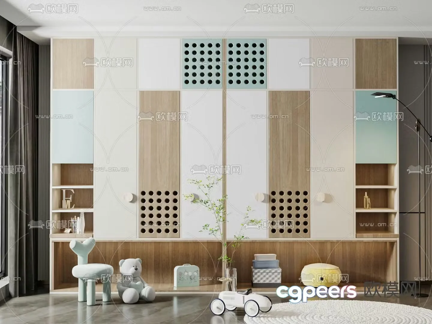 Nordic solid wood children’s wardrobe 3d model
