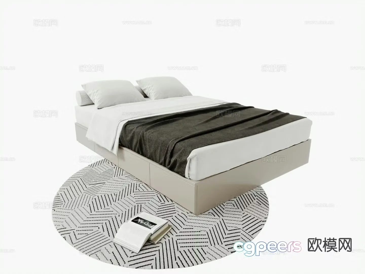 Modern tatami bed double bed 3d model