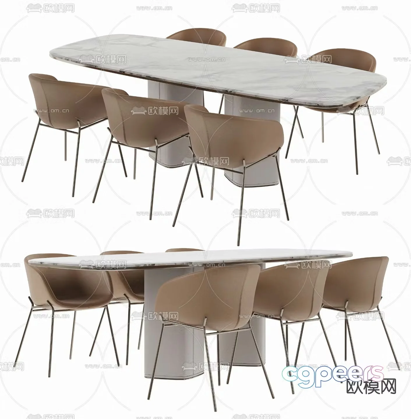 Light luxury dining table and chairs Rock dining table 3D model