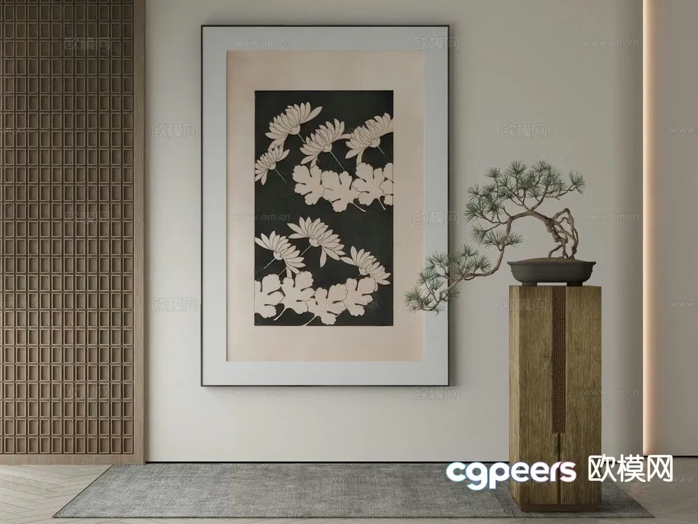 New Chinese style decorative painting retro hanging painting 3D model