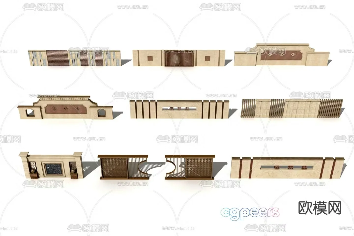New Chinese style landscape wall 3D model
