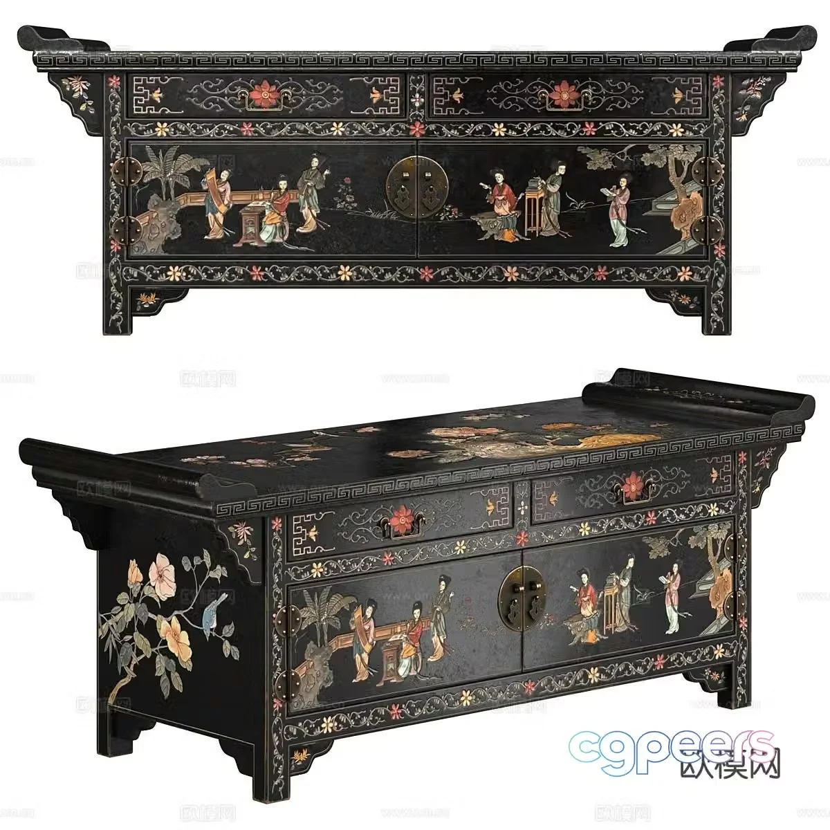 New Chinese style entrance cabinet side cabinet 3D model