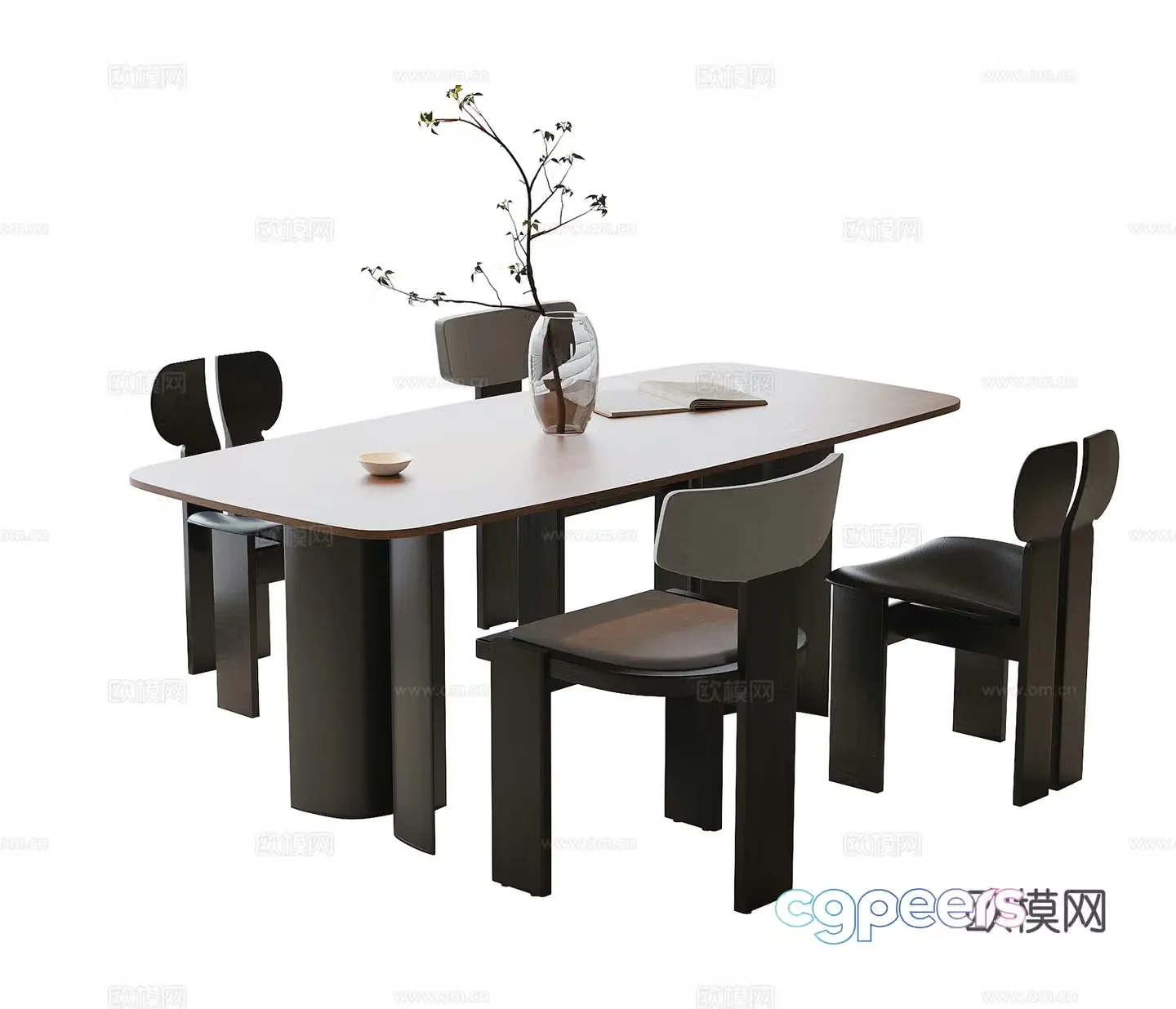Modern dining table and chair dining chair dining table 3d model