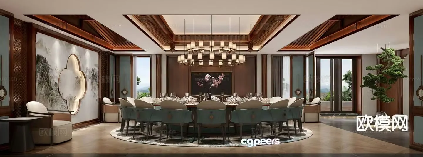 Chinese restaurant private room 3D model of restaurant private room