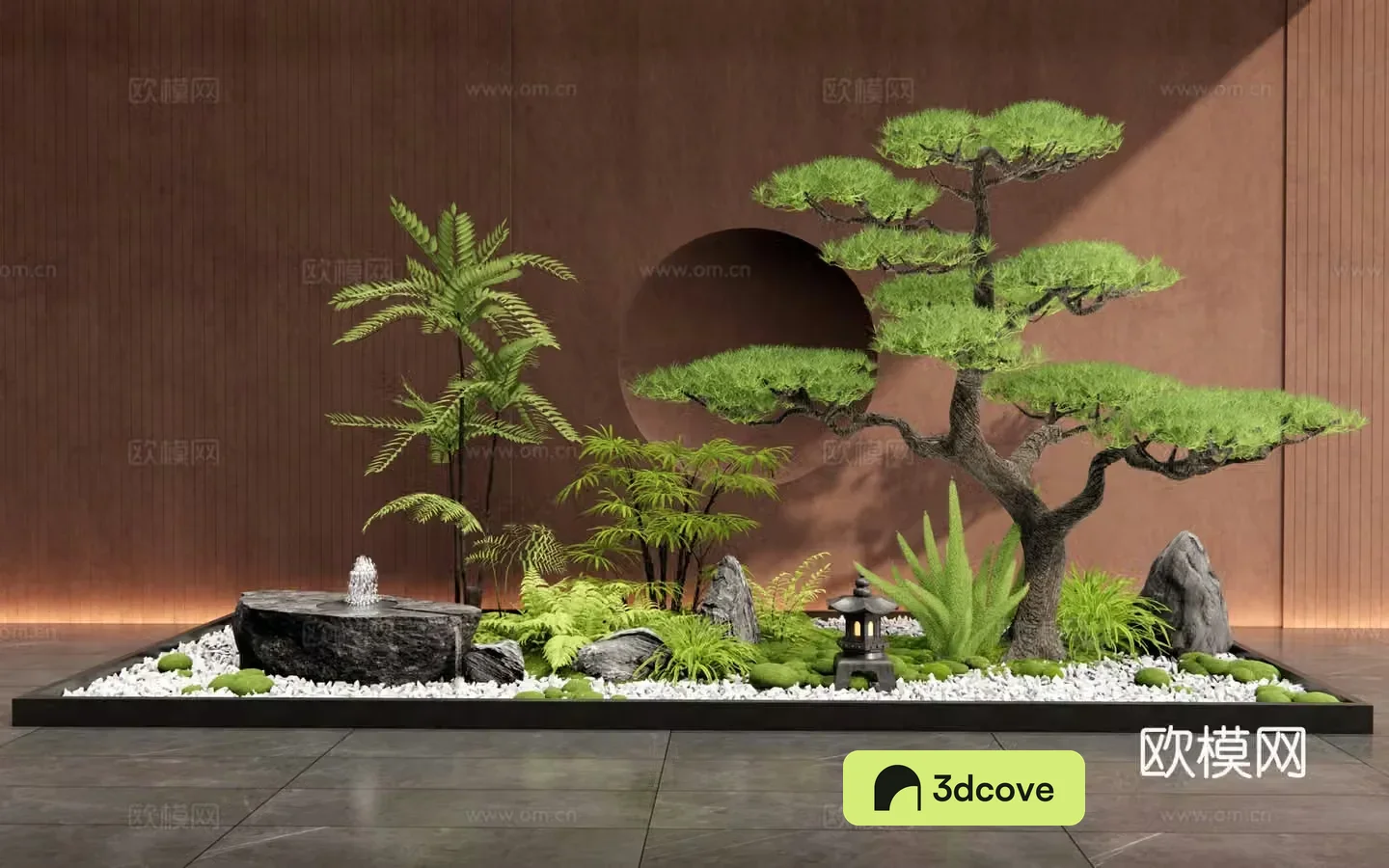 New Chinese style courtyard sketch Indoor landscape Plant landscaping Plant combination Water bowl Flowers and plants