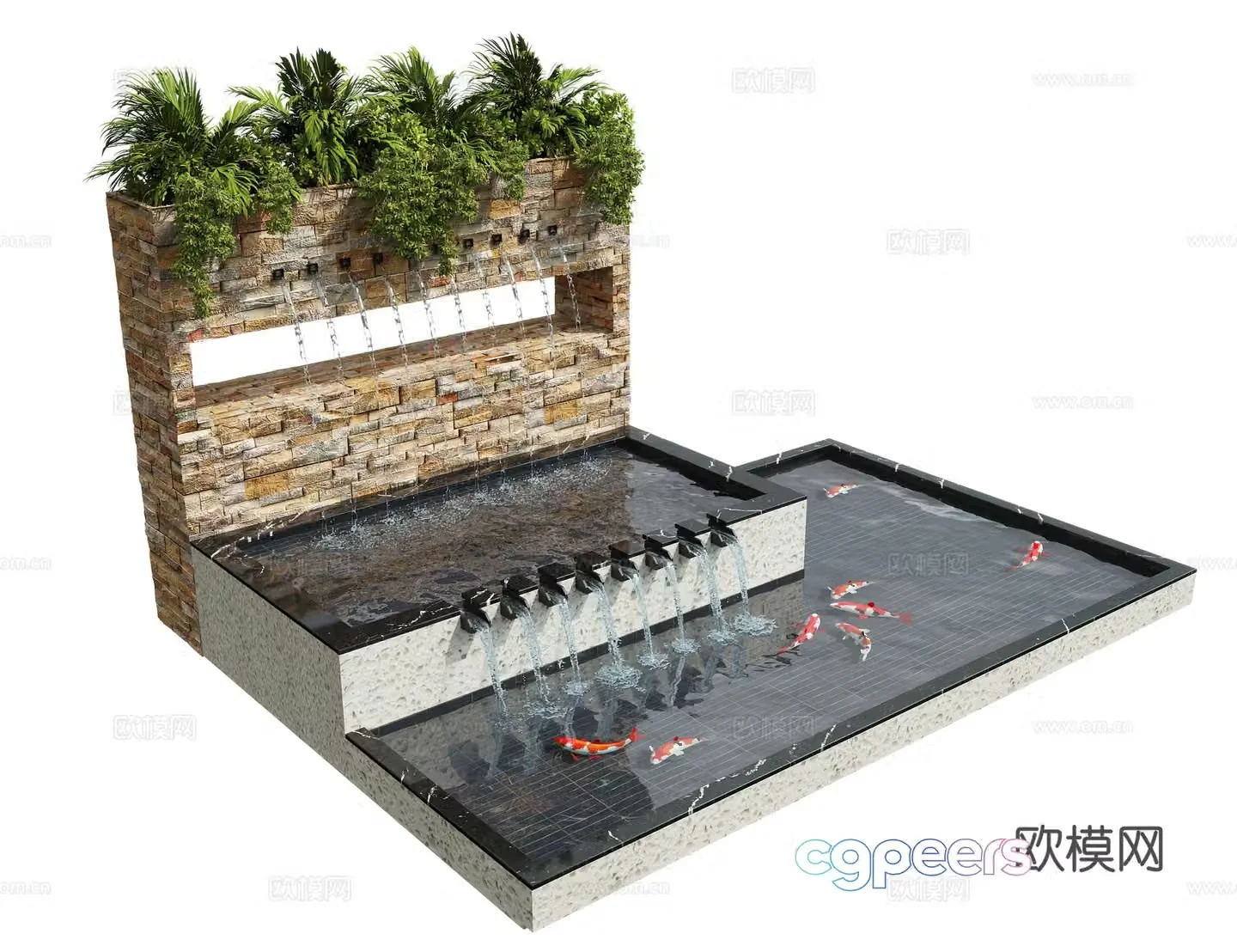 Modern waterscape courtyard waterscape water bowl flowing water fish pond 3d model