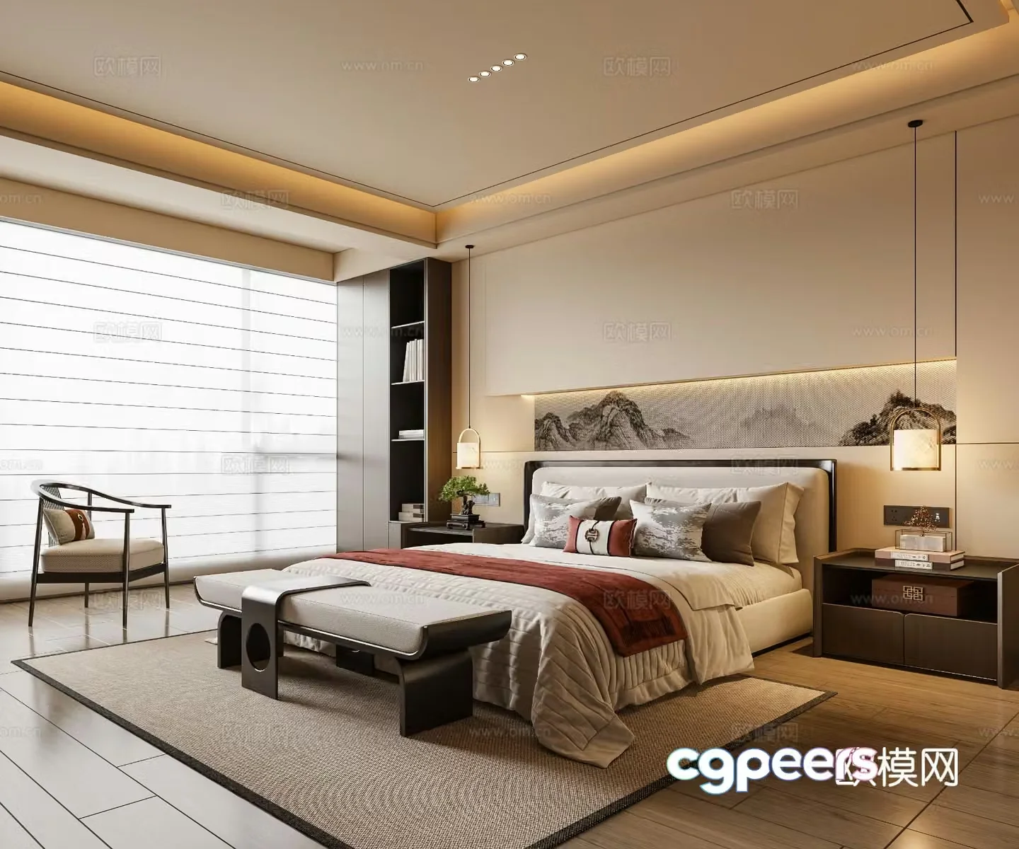 New Chinese style bedroom master bedroom 3d model