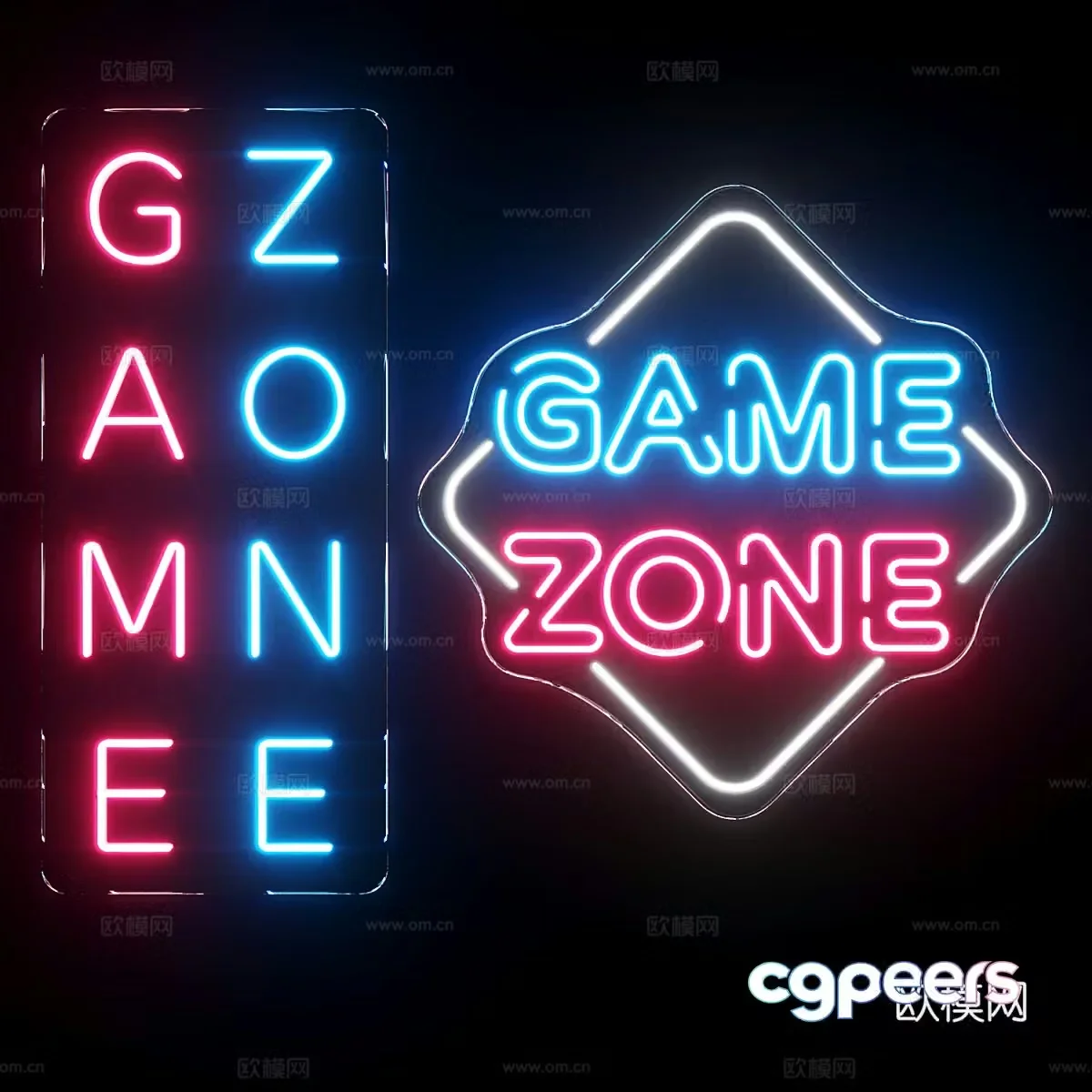 Neon lights glowing words decorative lights 3d model