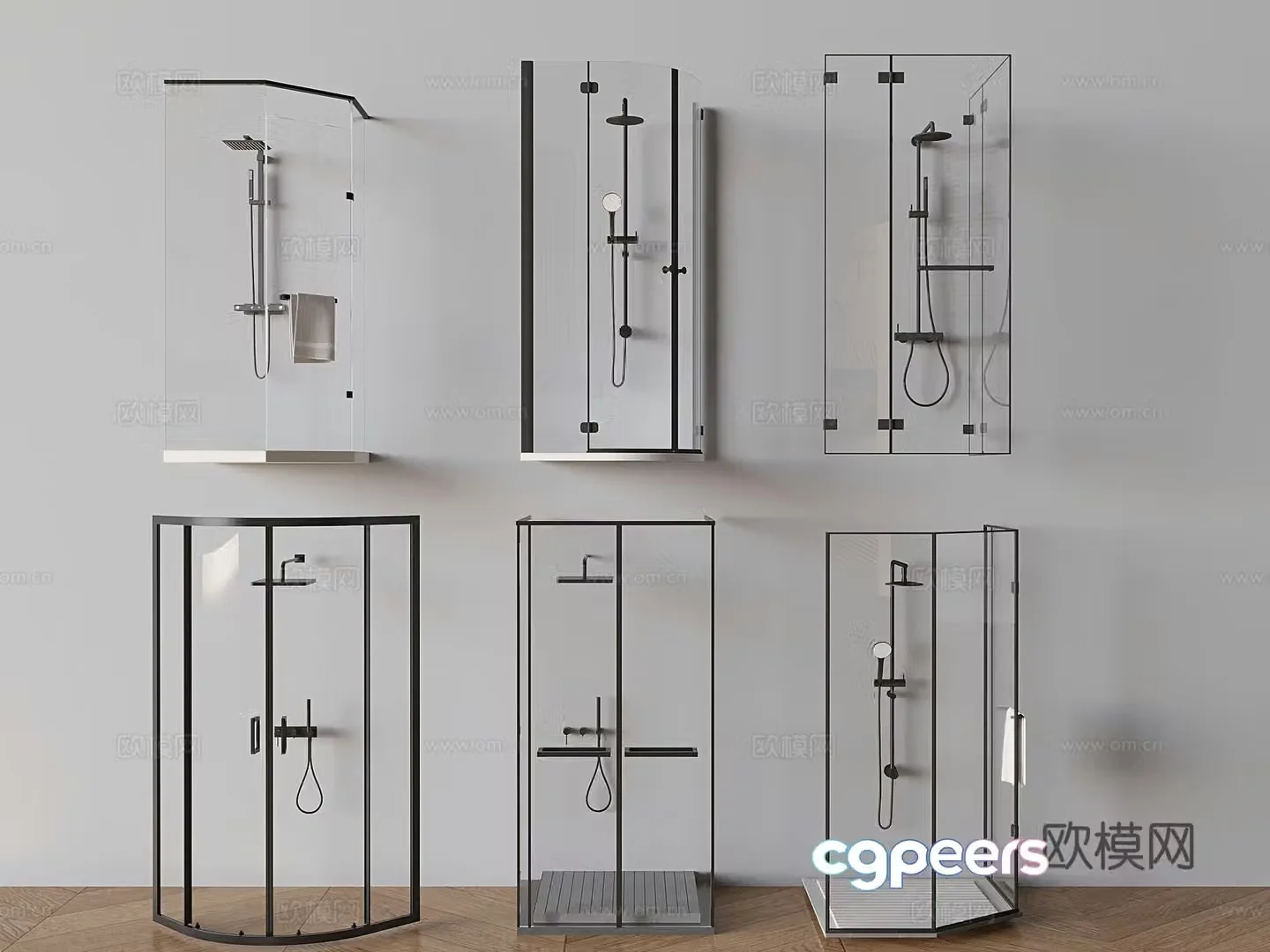 Curved glass shower room 3D model