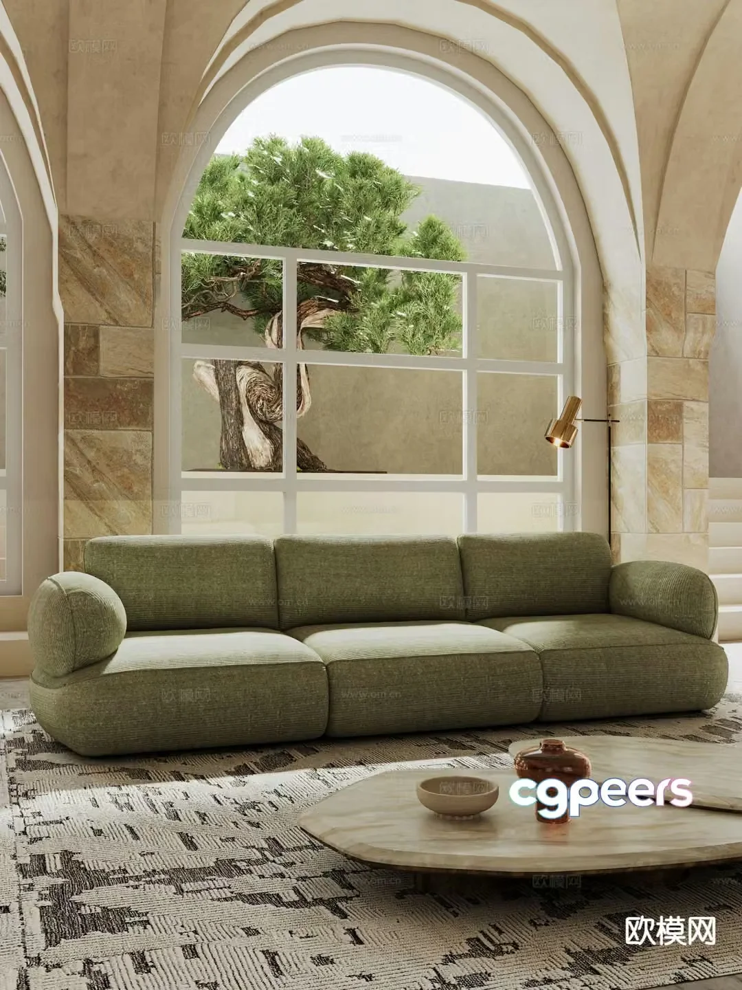 Modern three-person sofa internet celebrity sofa 3d model