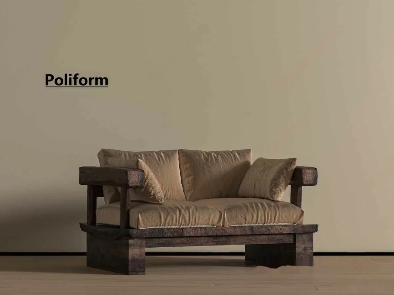 A Wooden Couch 3D Model – 17291 – VRAY Render