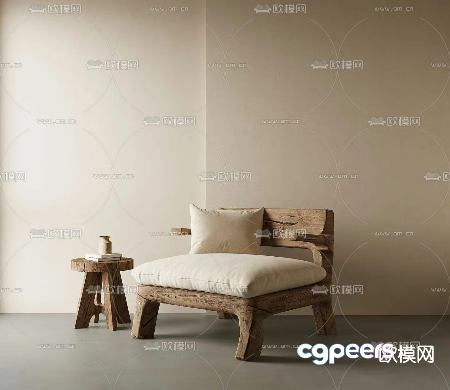 Wabi-sabi chair leisure chair table 3d model