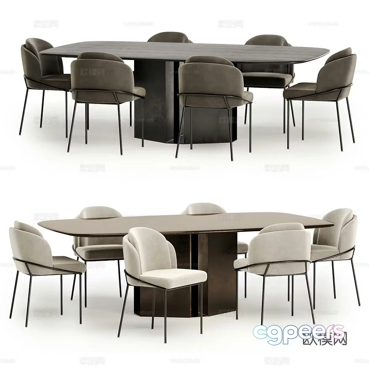 Modern Italian ANGELO EYL Dining Table and Chair 3D Model