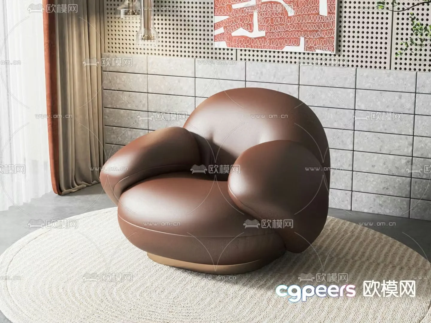 Leather sofa single sofa 3d model