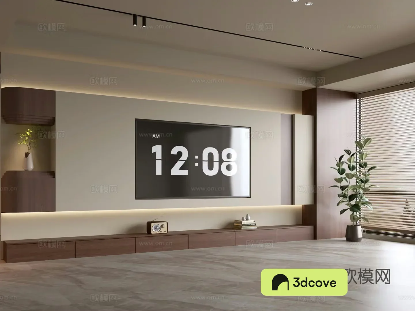 Wasabi Middle Style TV Cabinet TV Background Wall Overall Cabinet TV Background Wall Medal Style 3D Model