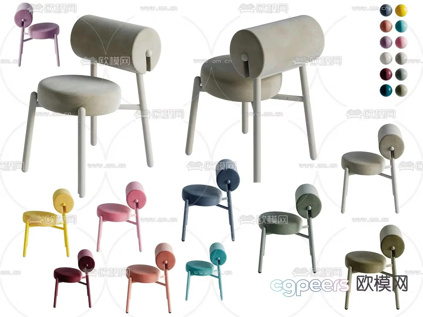Nordic dining chair single chair dopamine chair 3d model