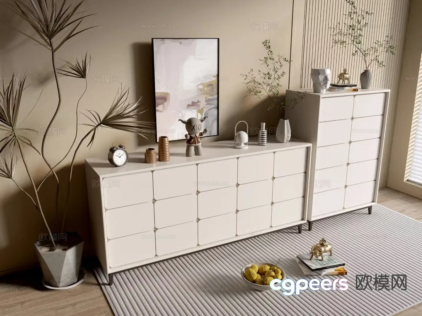 Cream style entrance cabinet 3d model