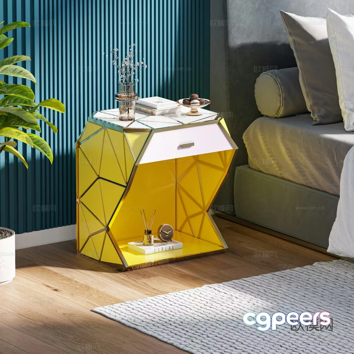 Hexagonal bedside table 3d model