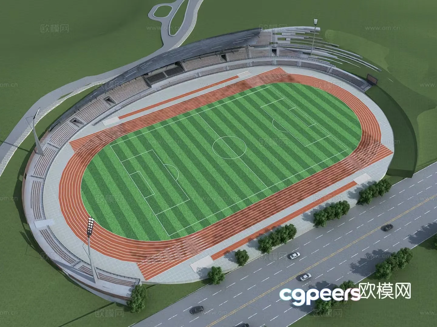 Track and field stadium aerial view 3d model