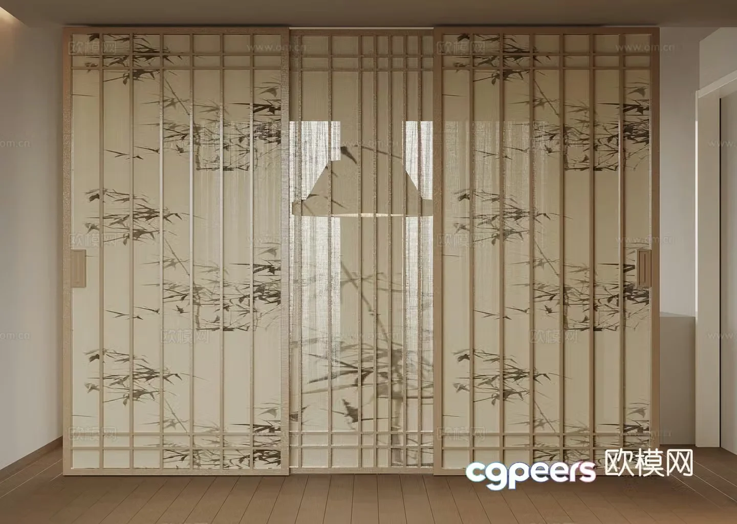 New Chinese-style screen partition sliding door 3D model