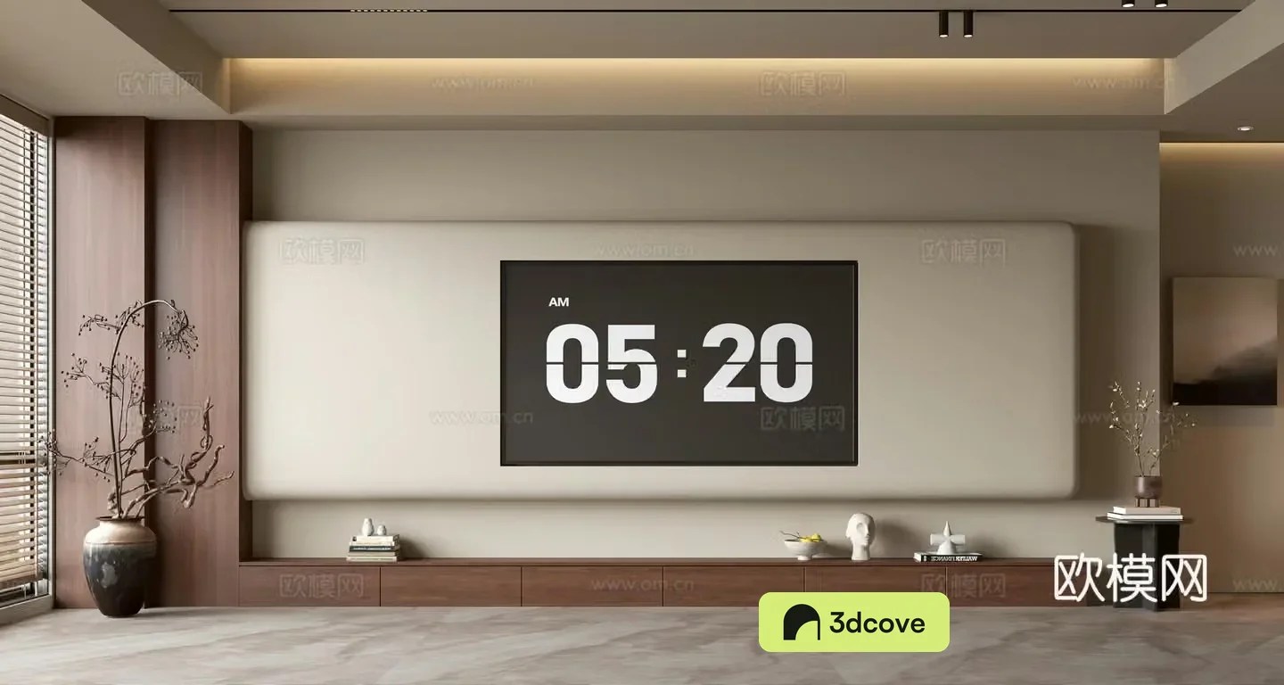 Middle-aged TV background wall 3d model