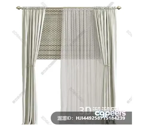 A Curtain With A Sheer Section 3D Model – 19769 – VRAY Render