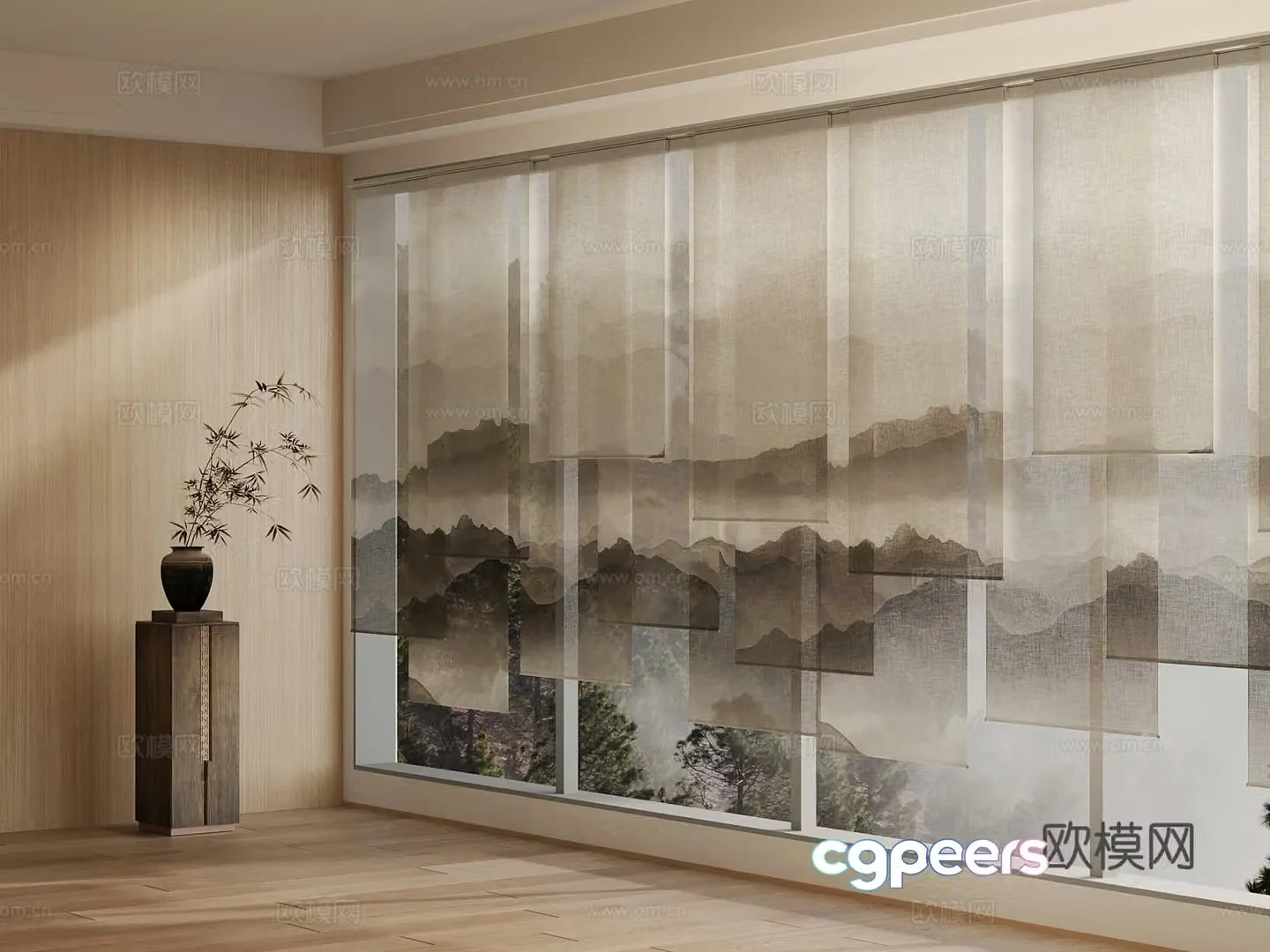 New Chinese style curtain roller blind 3D model