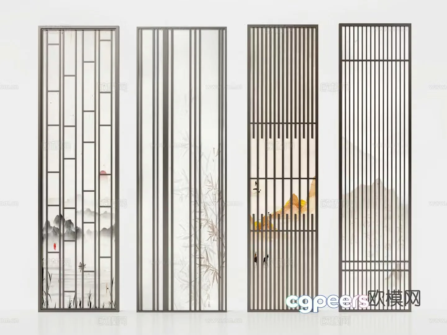 New Chinese style screen grille screen mural screen 3d model