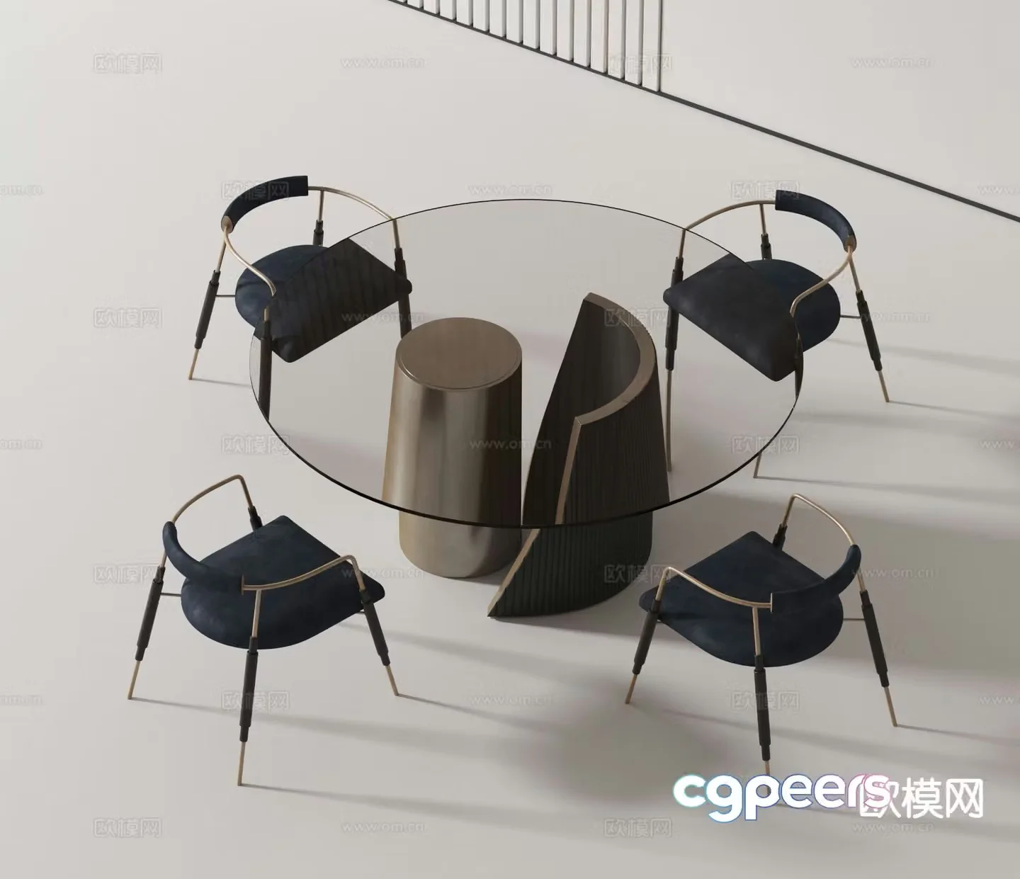Modern round dining table and chairs 3d model