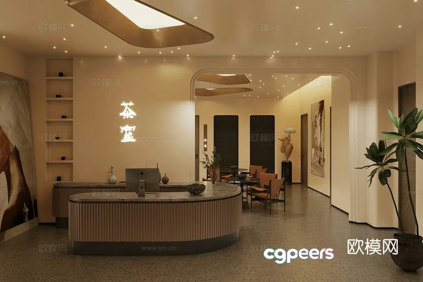 New Chinese-style teahouse front desk teahouse 3D model