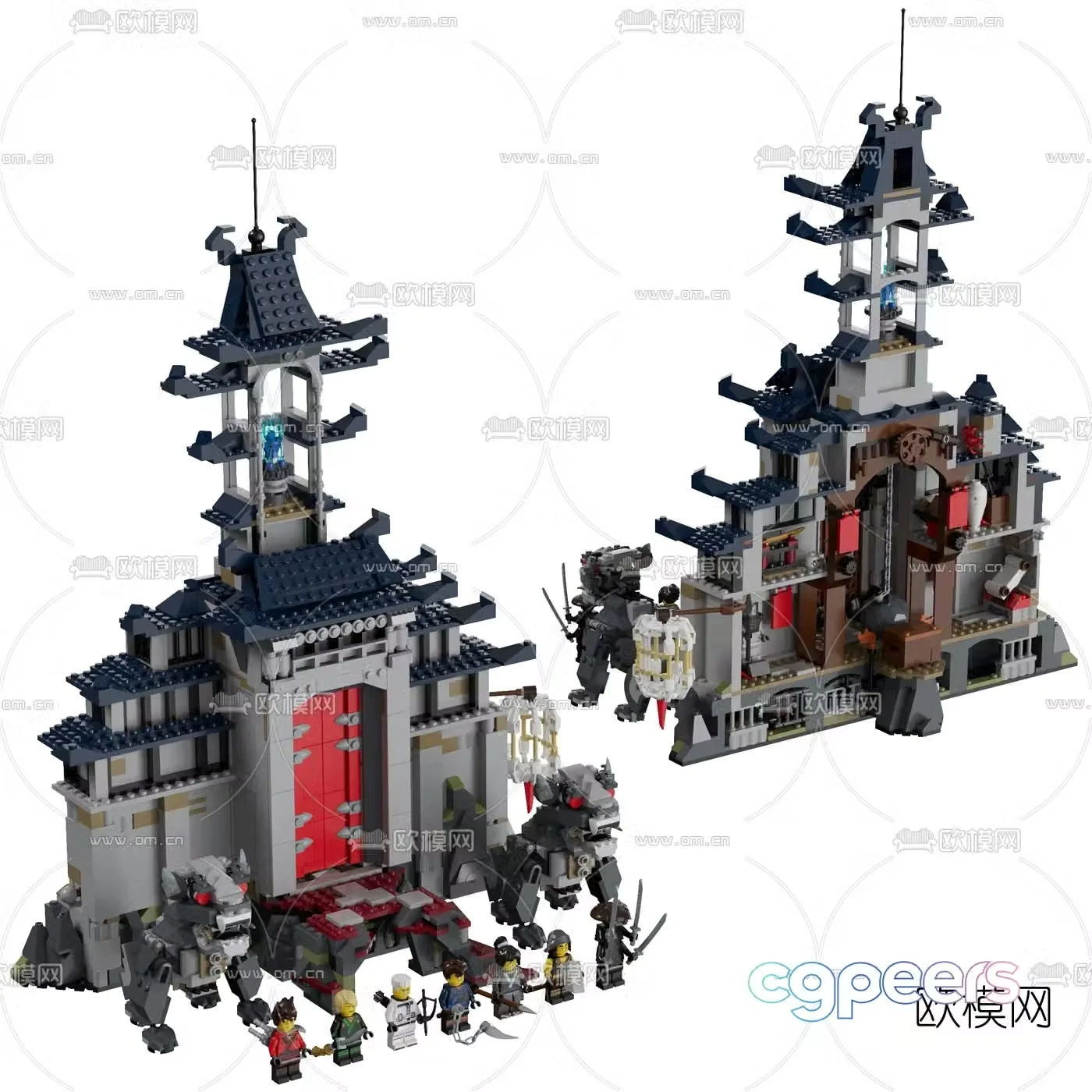 Modern weapons temple building blocks toy 3d model