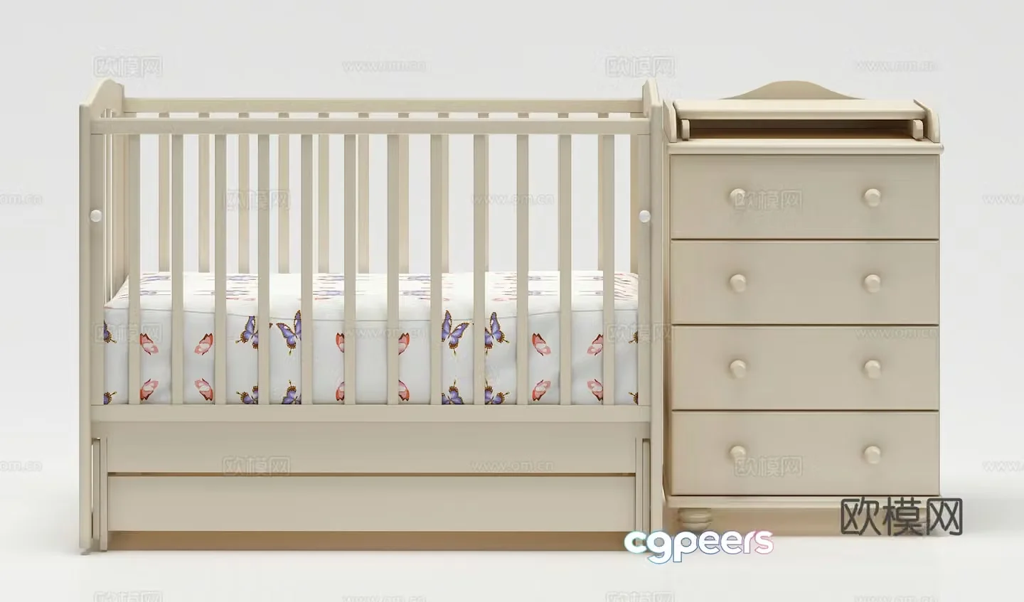 Modern log crib storage cabinet combination 3D model