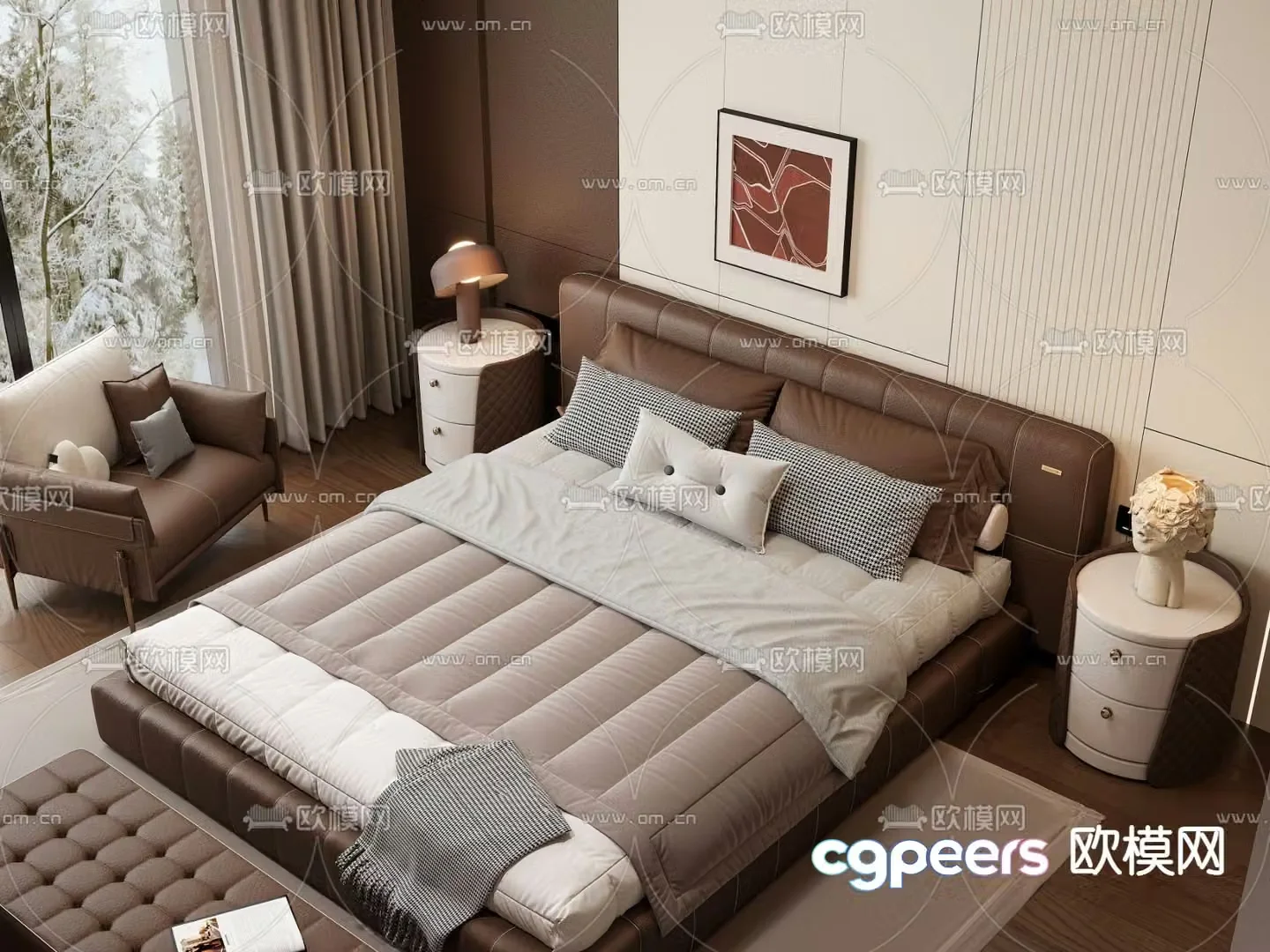 Leather double bed 3d model