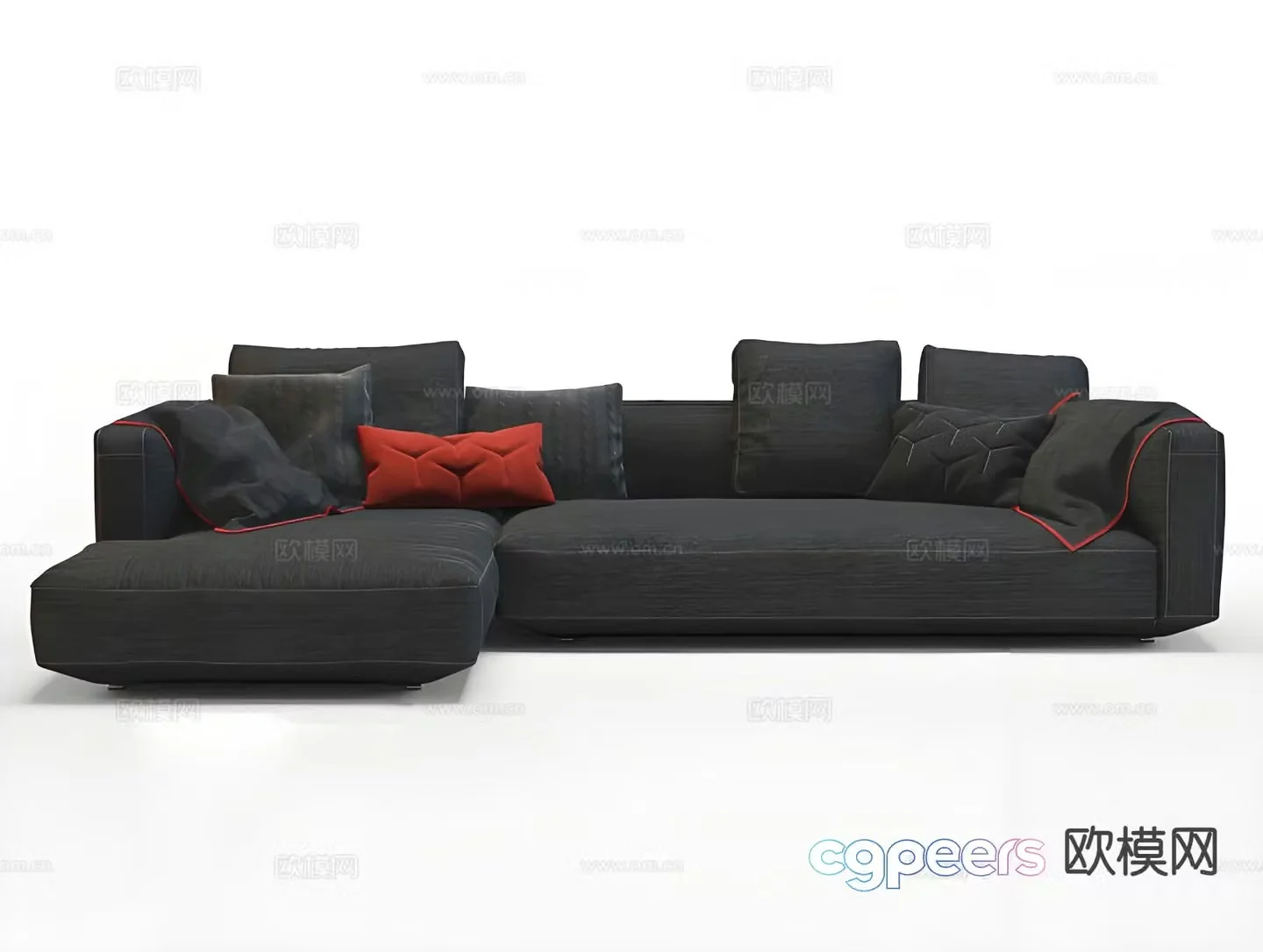 Black multi-person sofa corner sofa 3d model