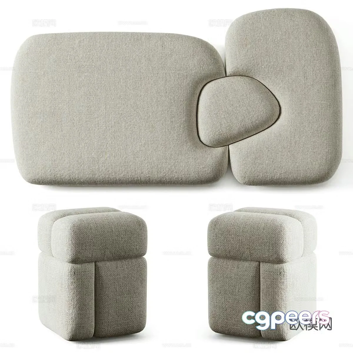 Modern sofa stool fabric stool 3d model