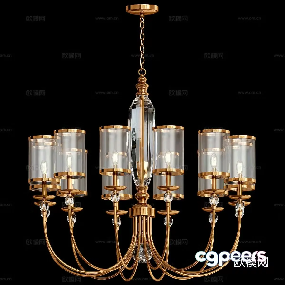 Light luxury multi-head chandelier 3D model