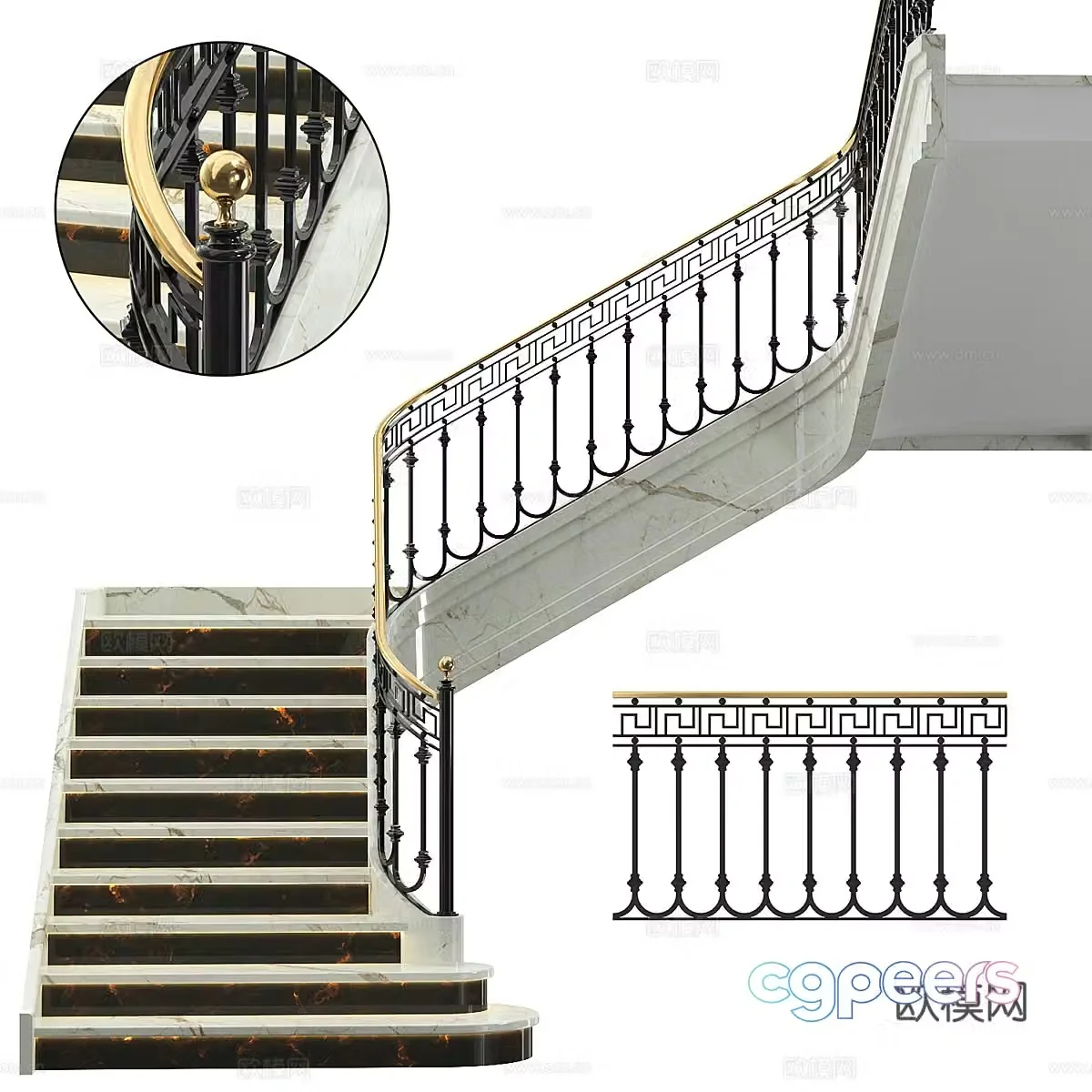 Neoclassical light luxury spiral staircase 3D model