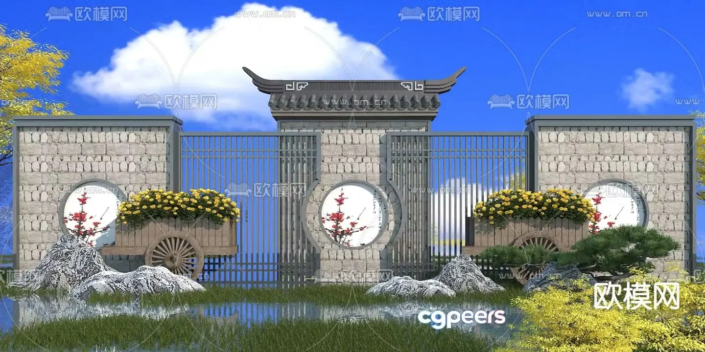 New Chinese style landscape wall outdoor landscape wall ancient building landscape wall 3D model