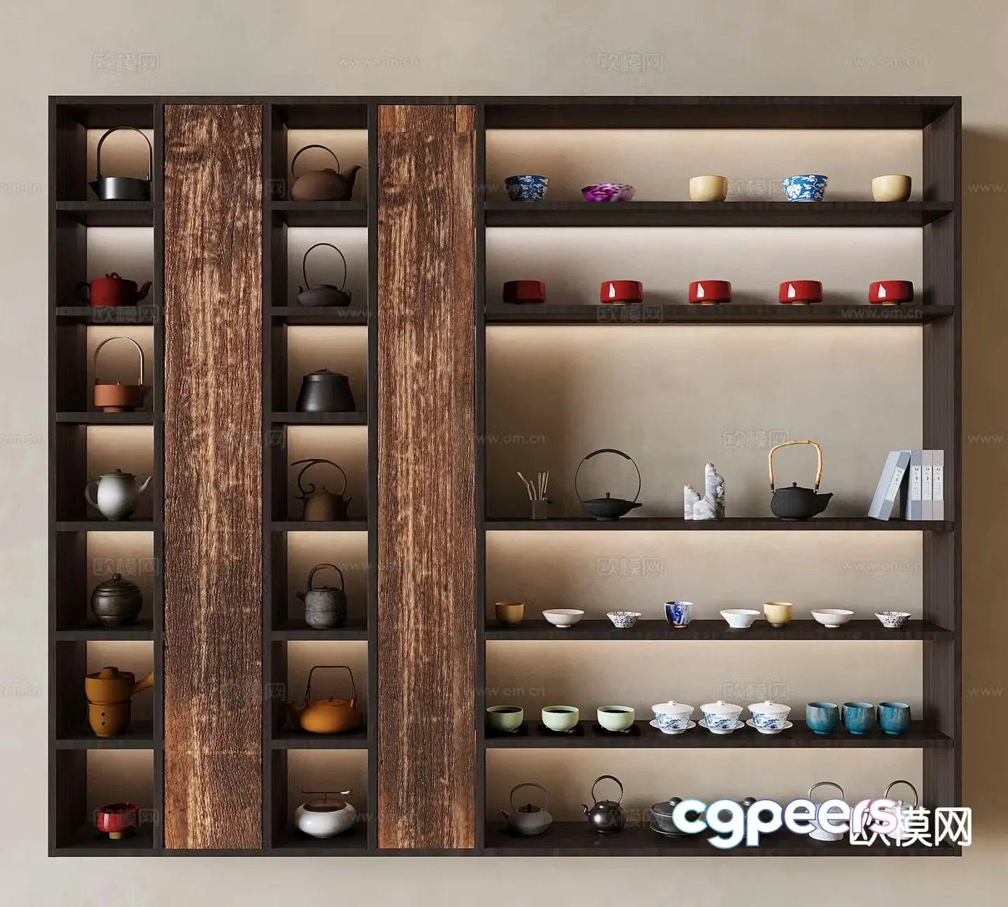 Medieval style solid wood tea cabinet 3D model