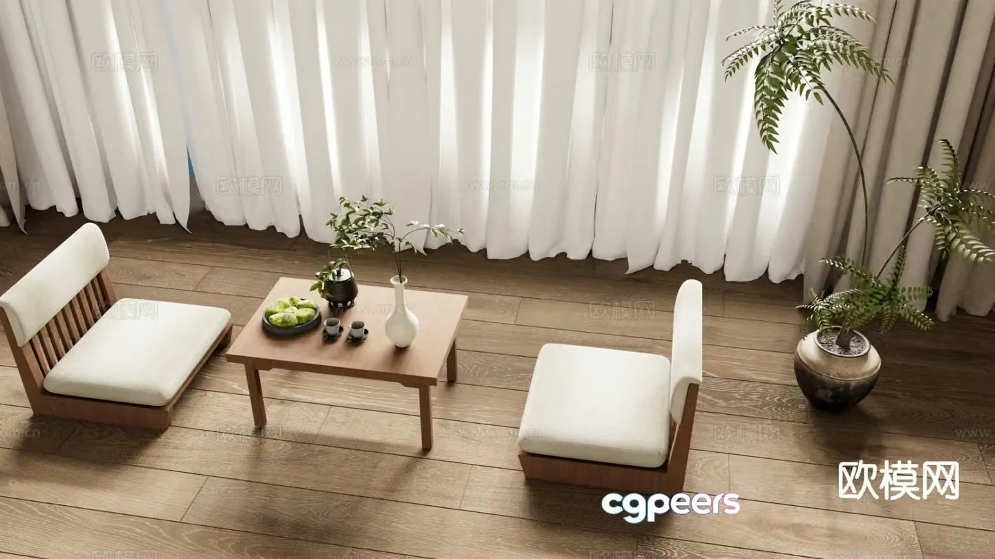 New Chinese style tea table tatami tea table 3d model
