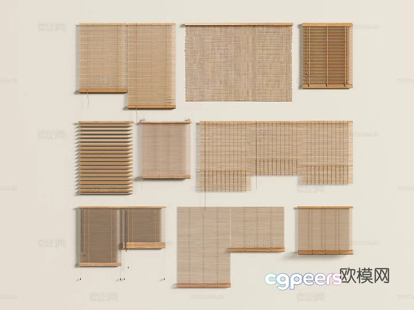 Chinese bamboo curtain roller blind pull curtain lift curtain reed curtain 3D model