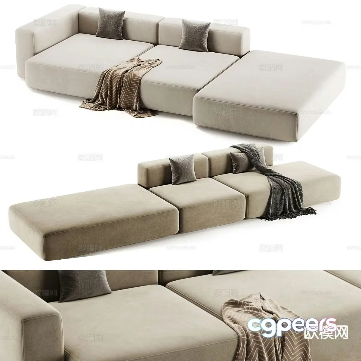 Tuo Divano Cream Style Multi-person Sofa Modular Sofa Spliced â€‹â€‹Sofa 3D Model
