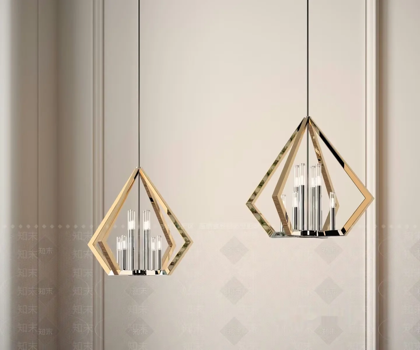 Gold Light Fixture 3D Model – 109 – VRAY Render