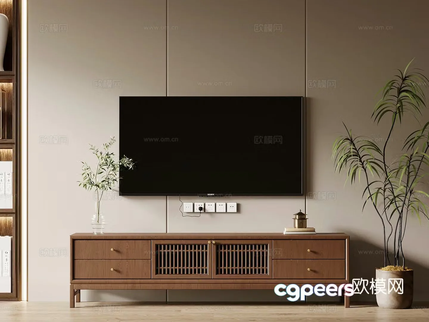 03 TV cabinet New Chinese TV cabinet Ornament ornament Green plant potted 3D model
