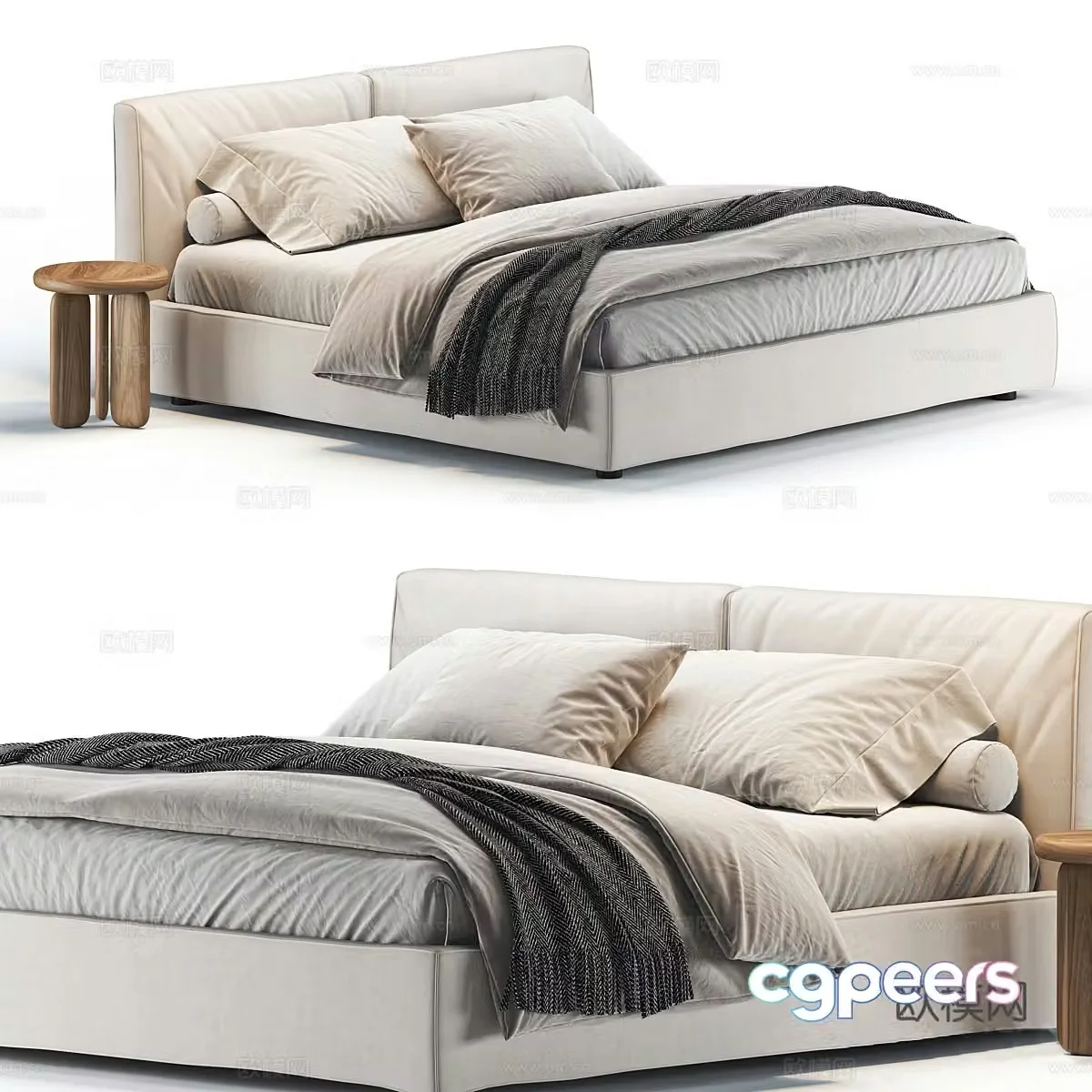 Modern fabric double bed 3d model