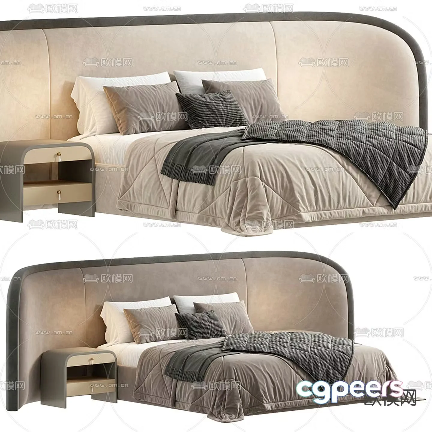 Light luxury double bed 3D model