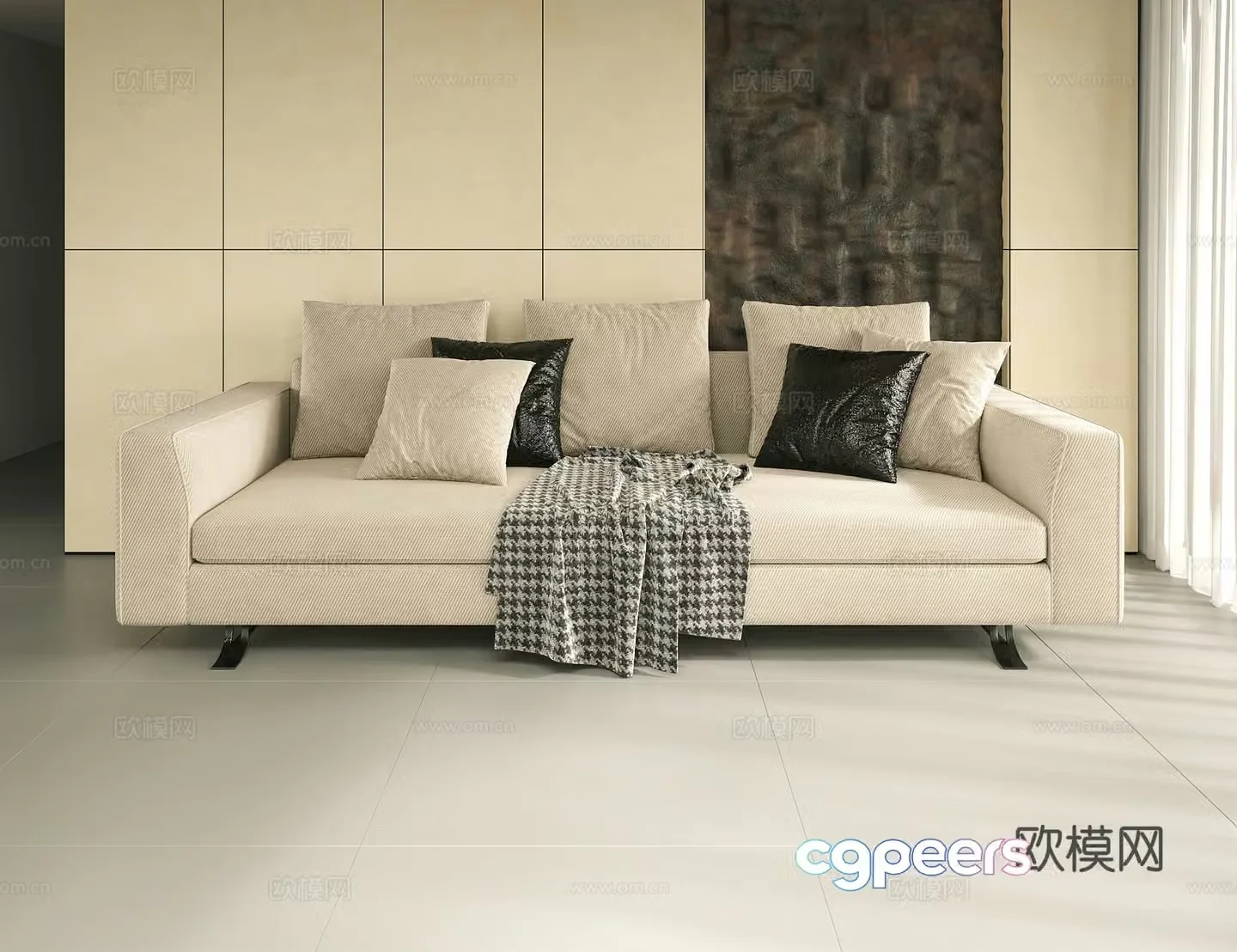Modern three-person sofa fabric sofa 3d model