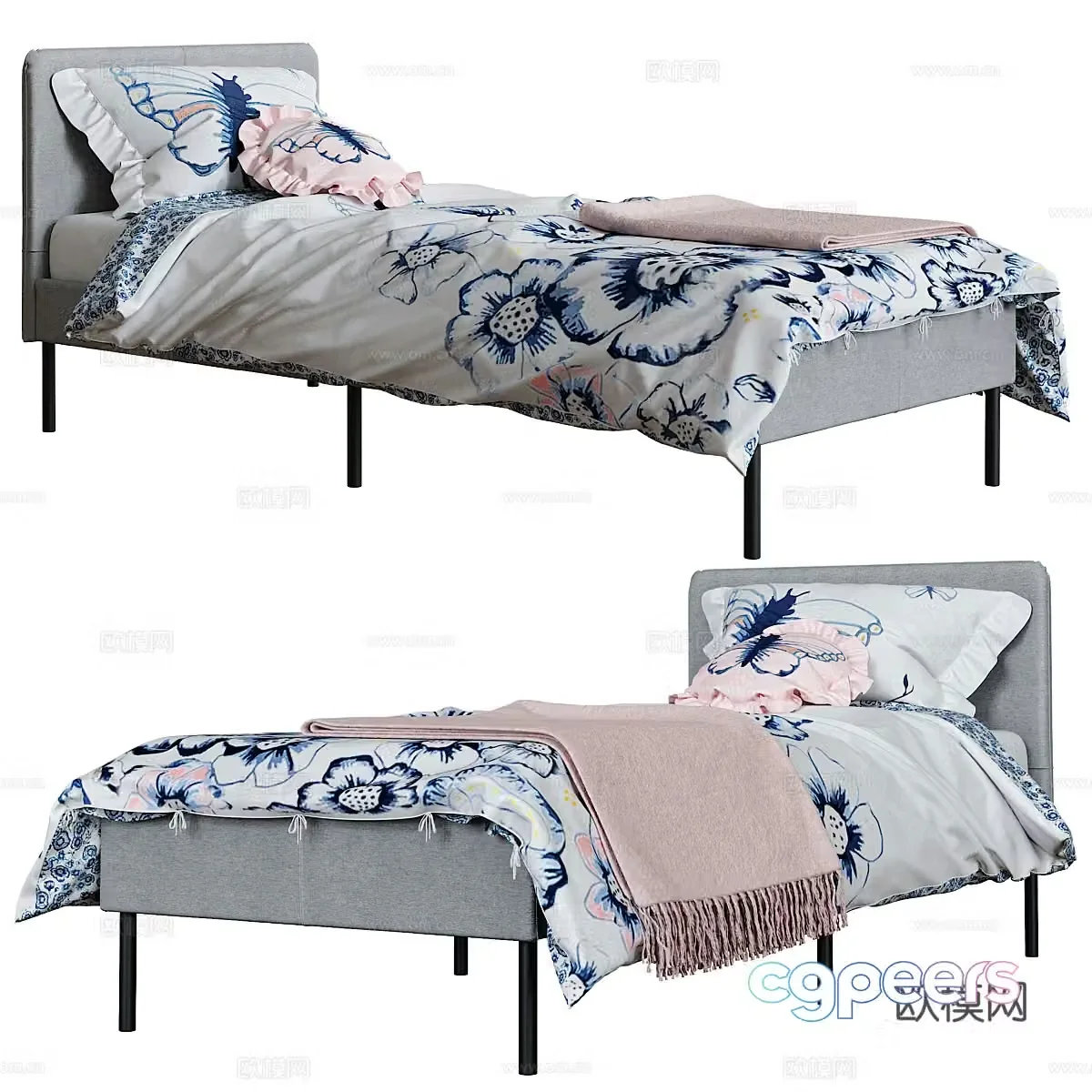 Modern children’s fabric single bed 3d model