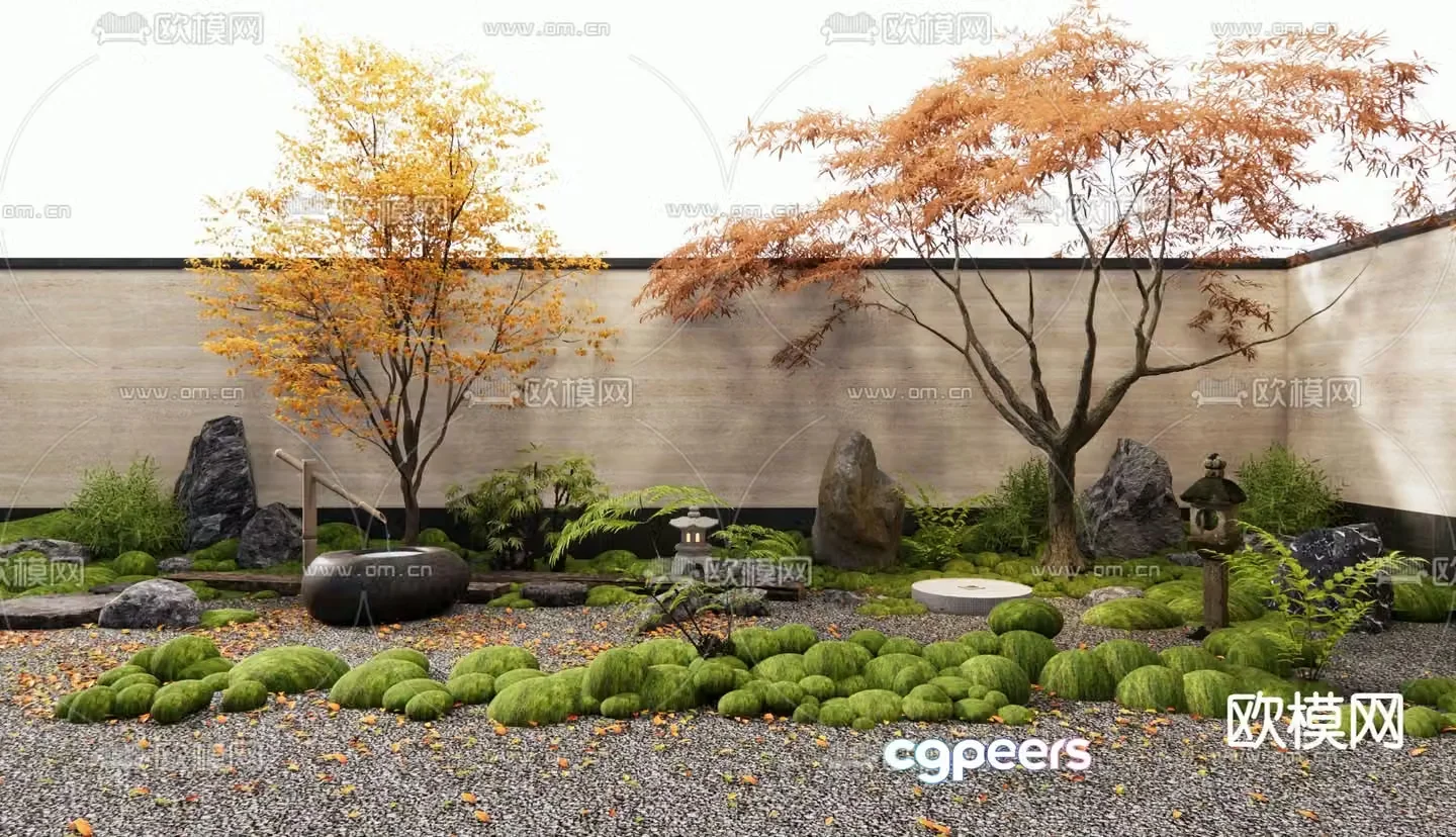 Japanese dry landscape courtyard landscape flowing water bowl 3D model